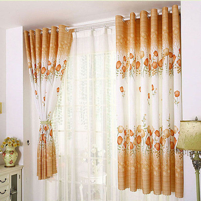 European and American Style curtains for living room Tulip Flower Calico Finished Product Cloth Window Screens Curtain cortinas