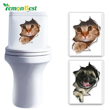LemonBest 3D Cats Wall Toilet Stickers Hole View Vivid Dogs Bathroom Room Decoration Animal Vinyl Decals Art Sticker Wall Poster