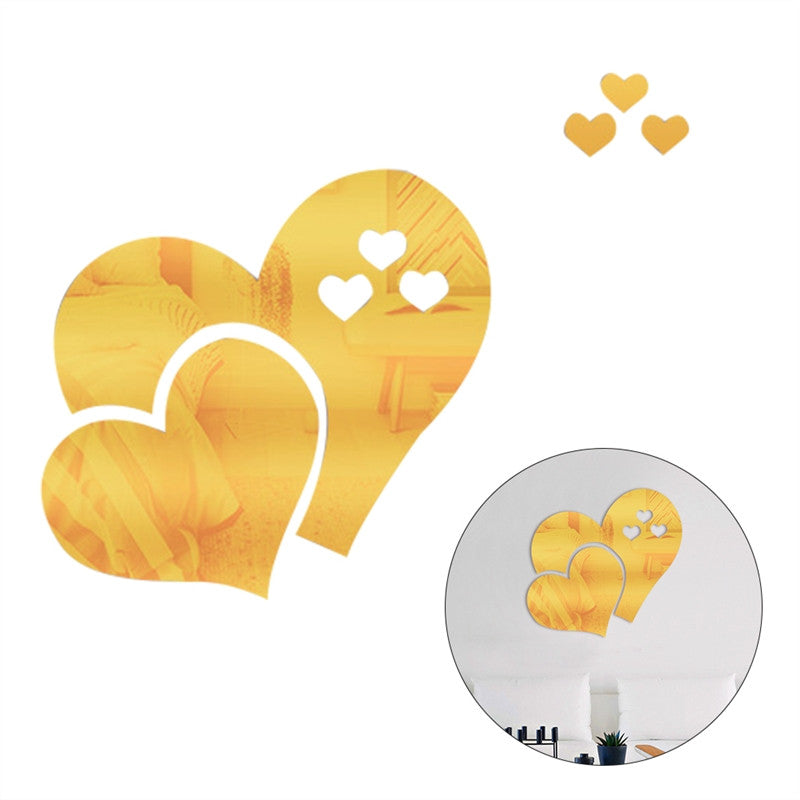 Removable 3D Love Heart Shaped Mirror Wall Stickers Mirror Style Modern Acrylic Stickers DIY Mural Home Decor