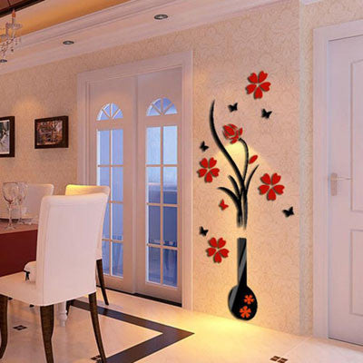 DIY Vase Flower Tree Crystal Arcylic 3D Wall Stickers Decal Home Decor