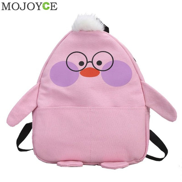 Glasses Duck Backpack for Teenagers Girls Women Autumn Canvas Backpack Leisure Thick Cute Cartoon Shoulder Bag Female Mochila