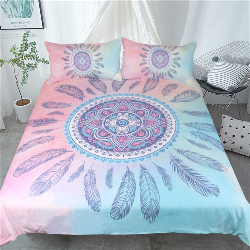 Mandala Bedding Set Pink and Blue Duvet Cover With Pillowcases
