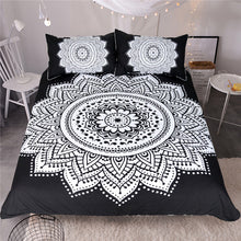 Mandala Print Bedding Set  Floral Duvet Cover Black and White Bohemian