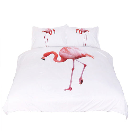 Pink Flamingo White Duvet Cover Set