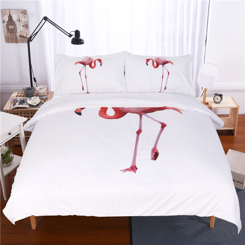 Pink Flamingo White Duvet Cover Set
