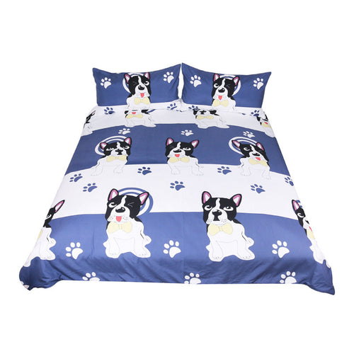 BeddingOutlet Bulldog Bedding Set Kids Cartoon Bed Set King Bow Tie Dog Blue and White Duvet Cover Animal Pug Printed Bedclothes