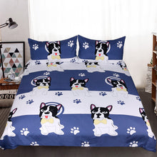 BeddingOutlet Bulldog Bedding Set Kids Cartoon Bed Set King Bow Tie Dog Blue and White Duvet Cover Animal Pug Printed Bedclothes