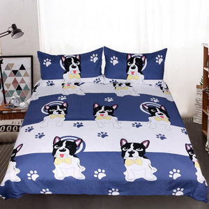 BeddingOutlet Bulldog Bedding Set Kids Cartoon Bed Set King Bow Tie Dog Blue and White Duvet Cover Animal Pug Printed Bedclothes