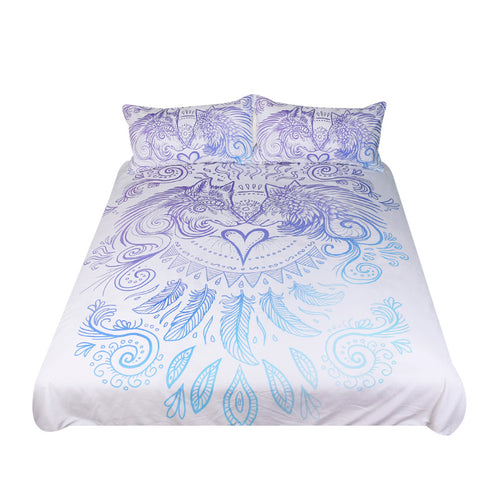 Wolves Heart by SunimaArt Bedding Set Blue and White Duvet Cover