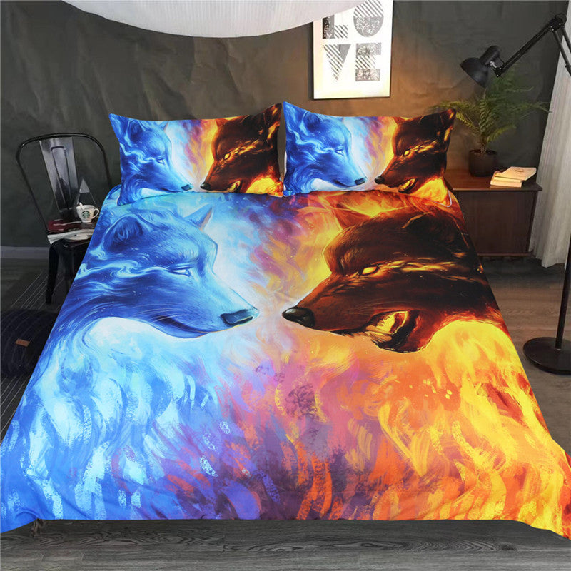 Fire and Ice by JoJoesArt Bedding Set Blue and Yellow 3D Quilt Cover With Pillowcases