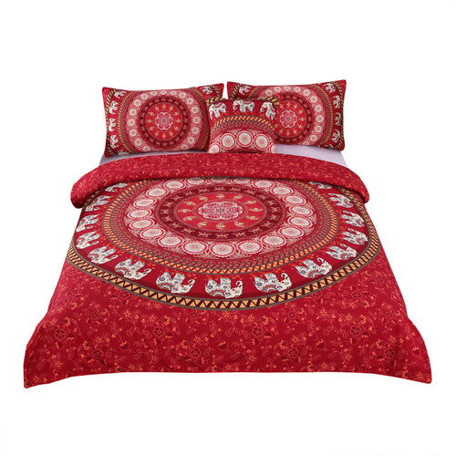 Red Mandala Bedding Set Elephant Indian Duvet Cover with Pillowcases