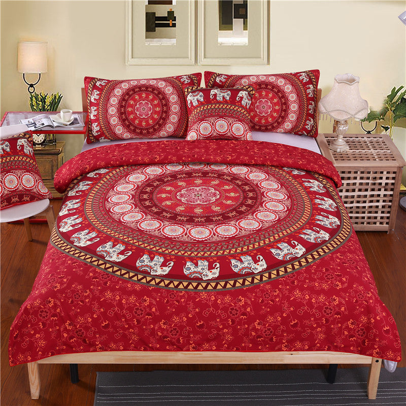 Red Mandala Bedding Set Elephant Indian Duvet Cover with Pillowcases