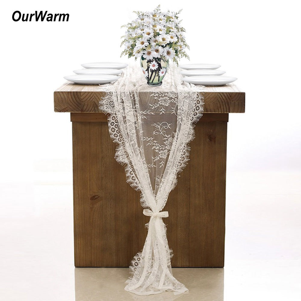 OurWarm Lace Table Runner Wedding White Boho Table Runner Fringe Side Beach Party Decoration Home Textile 70X300cm