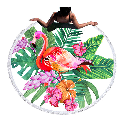 BeddingOutlet Flamingo Round Beach Towel Large Towel for Adults Woman Blanket Printed Toalla Tassel Tapestry