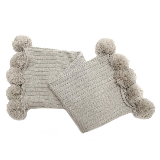 Cotton Pom Poms Blanket 90x90cm Throw Lounge Cover Mat Carpet Knitted Quilt Bedsheet Home Office Bedding Decoration Textiles