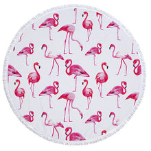 Round Flamingos Mandala Tapestry 150cm Summer Beach Towels Bedspread Yoga Mat Blanket Home Decoration Wall Hanging with Tassel