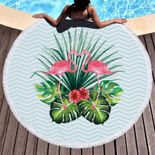 Round Flamingos Mandala Tapestry 150cm Summer Beach Towels Bedspread Yoga Mat Blanket Home Decoration Wall Hanging with Tassel